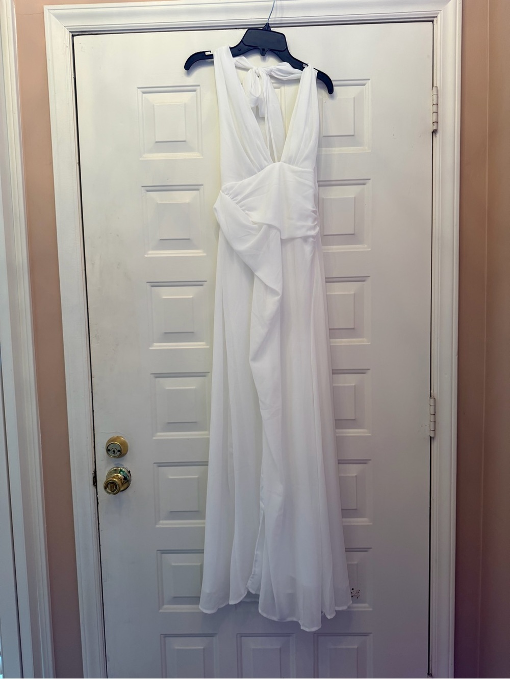 Elegant White Halter Maxi Dress with Draped Front